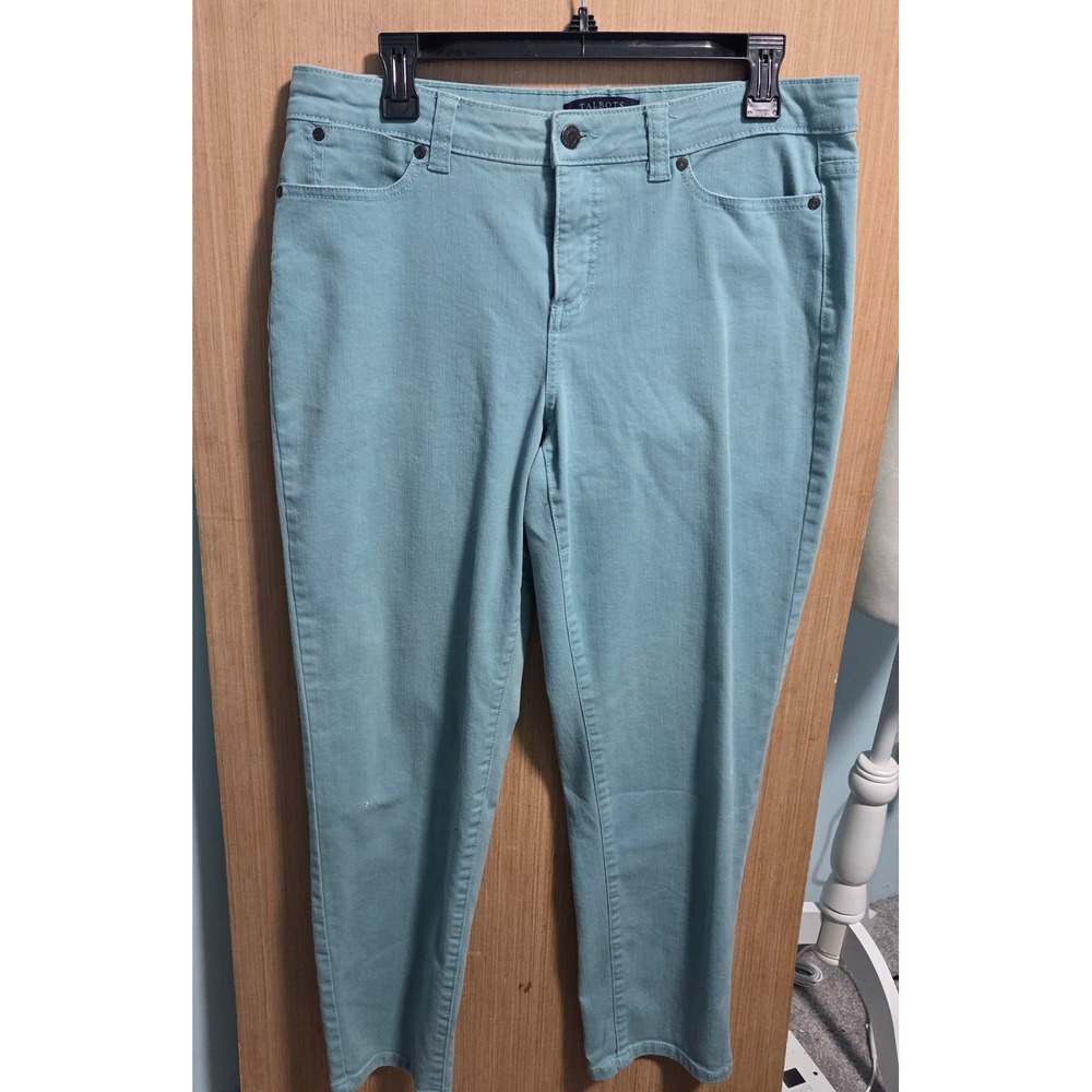 Talbots Simply Flattering 5-Pocket Pants Aqua Blue Green Straight Leg Size 10